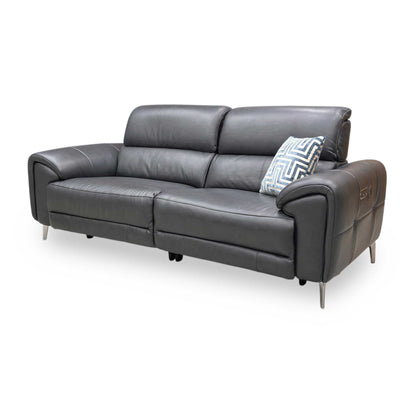 The side view of the Vino Oslo sofa, fully upholstered in jet black leather to allow for versatile placement in open-plan spaces.