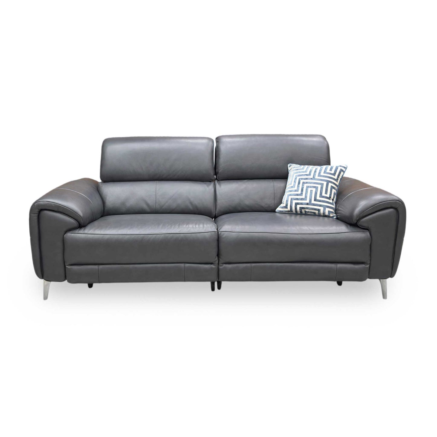 Front view of the Vino Oslo sofa in the independently adjustable backrest and elevating footrest.
