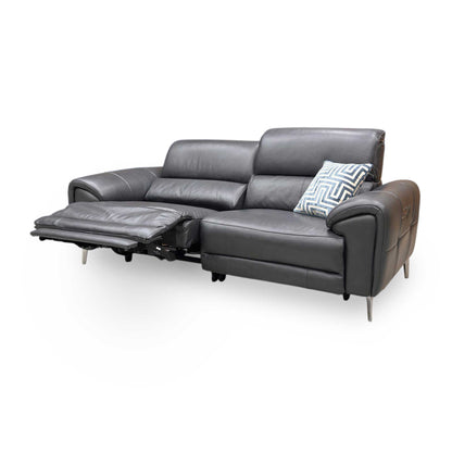 Detailed view of the Vino Oslo sofa in a full recline, showcasing the independently adjustable backrest and elevating footrest.