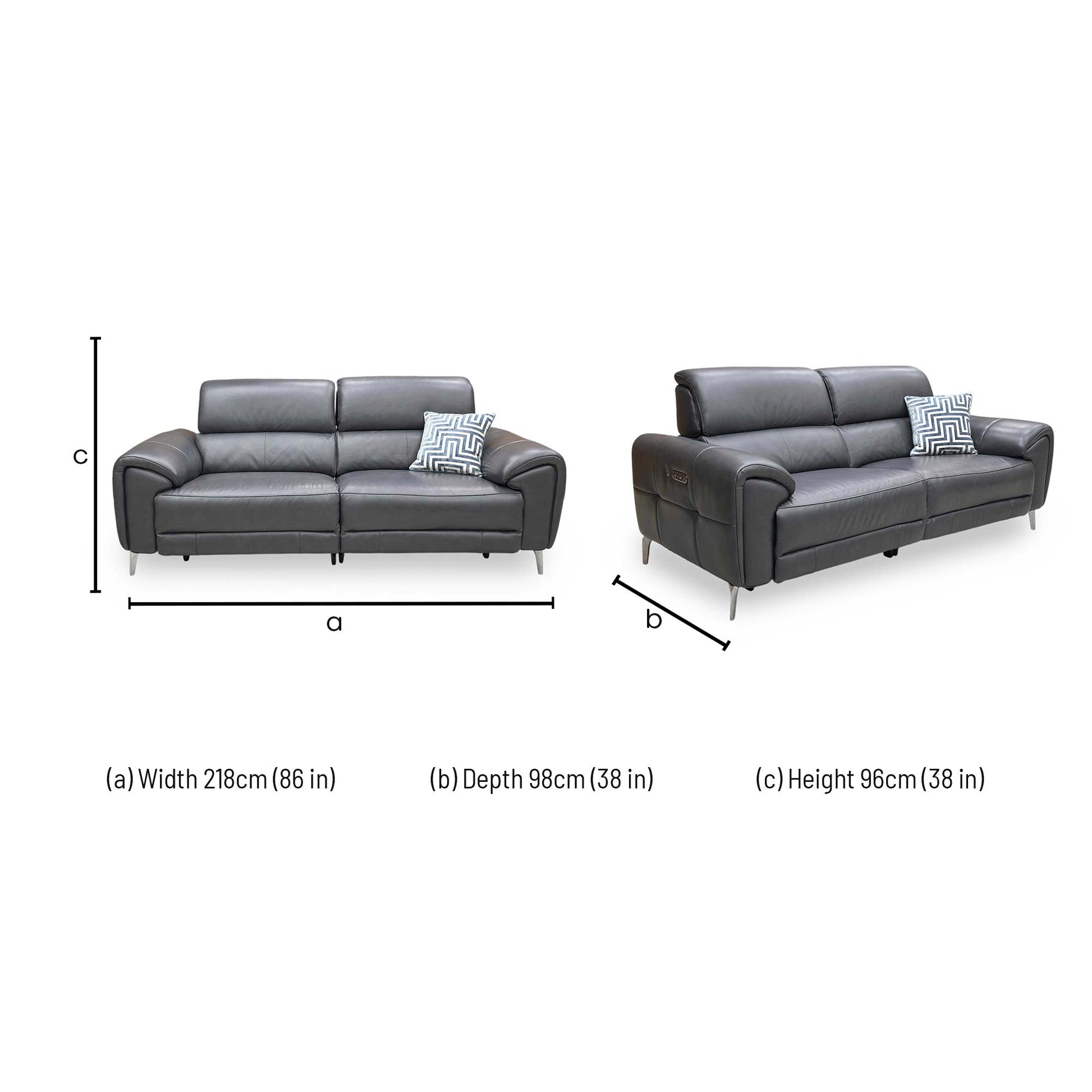 Dimensions diagram for the Vino Oslo 3 Seater Sofa.