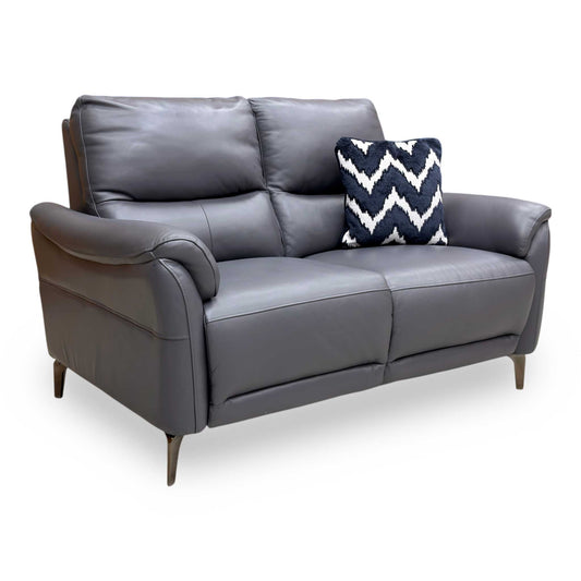 Full view of Furniture Village Daytona 2 seater sofa upholstered in premium Cat-60/18 lavender grey leather with a contemporary design.