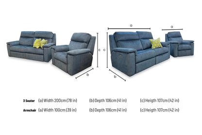 G Plan ‘Thornbury’ A125 Stingray Indigo Velvet 3 Seater Power Recliner Sofa with Power Headrest and Power Lumbar + Power Chair