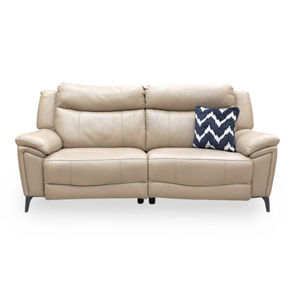 Front view of the Panache sofa, emphasizing the spacious three-seater design and premium leather finish.