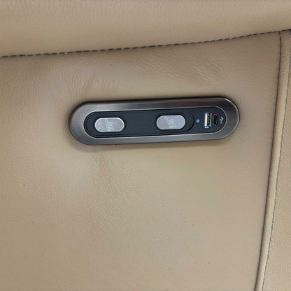View of the integrated power recliner controls, including USB and USB-C charging ports for device convenience.