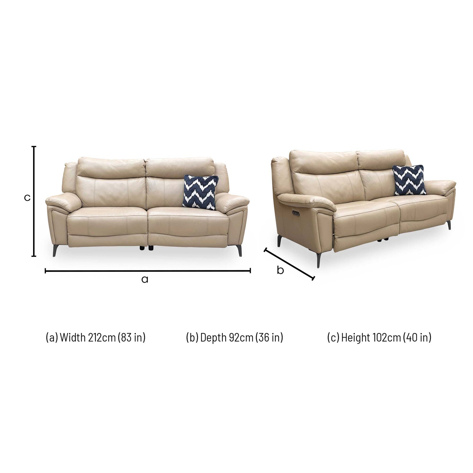 Technical dimension diagram for the Panache 3 seater sofa.