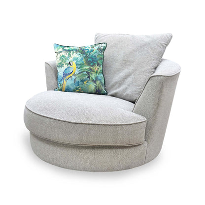 Side view of the swivel chair showing the clean, curved backrest and high-quality upholstery finish.