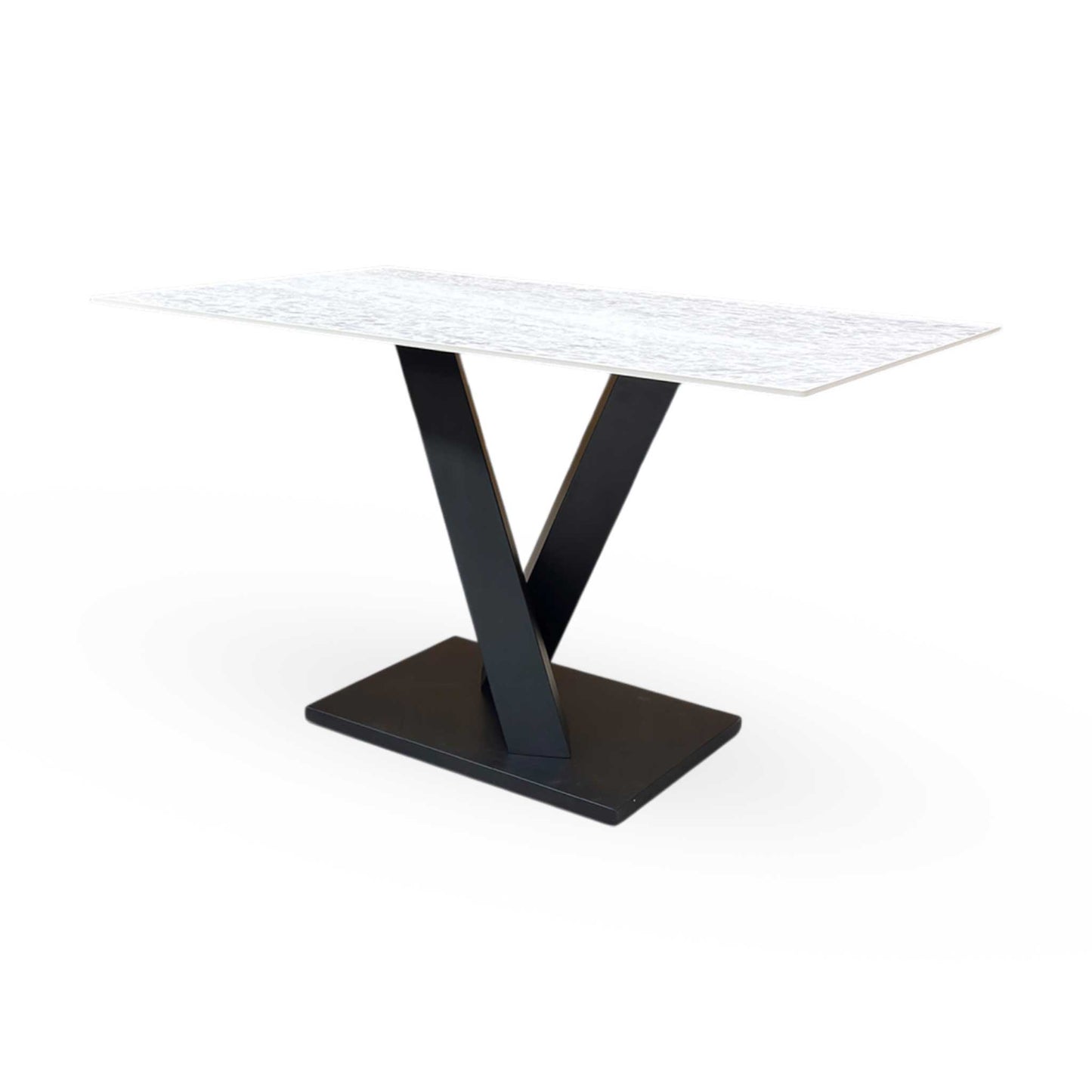 Angled view of the Warrior dining table, illustrating the smooth finish and generous seating capacity for up to 6 people.