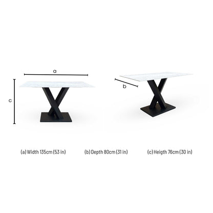 Dimensions diagram for the Warrior dining table.