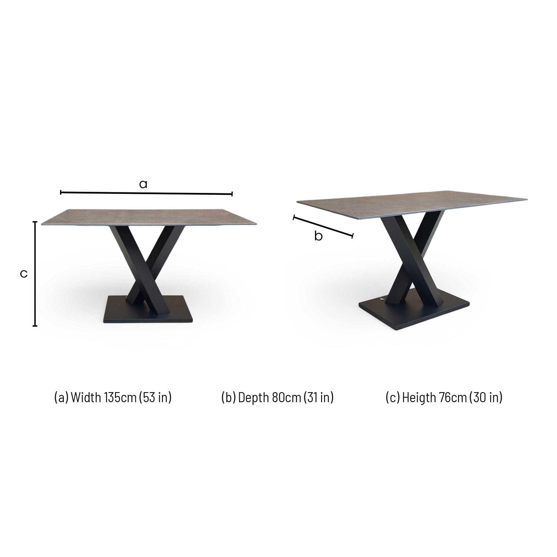 Dimensions diagram for the Warrior dining table.