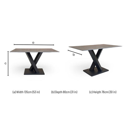 Dimensions diagram for the Warrior dining table.