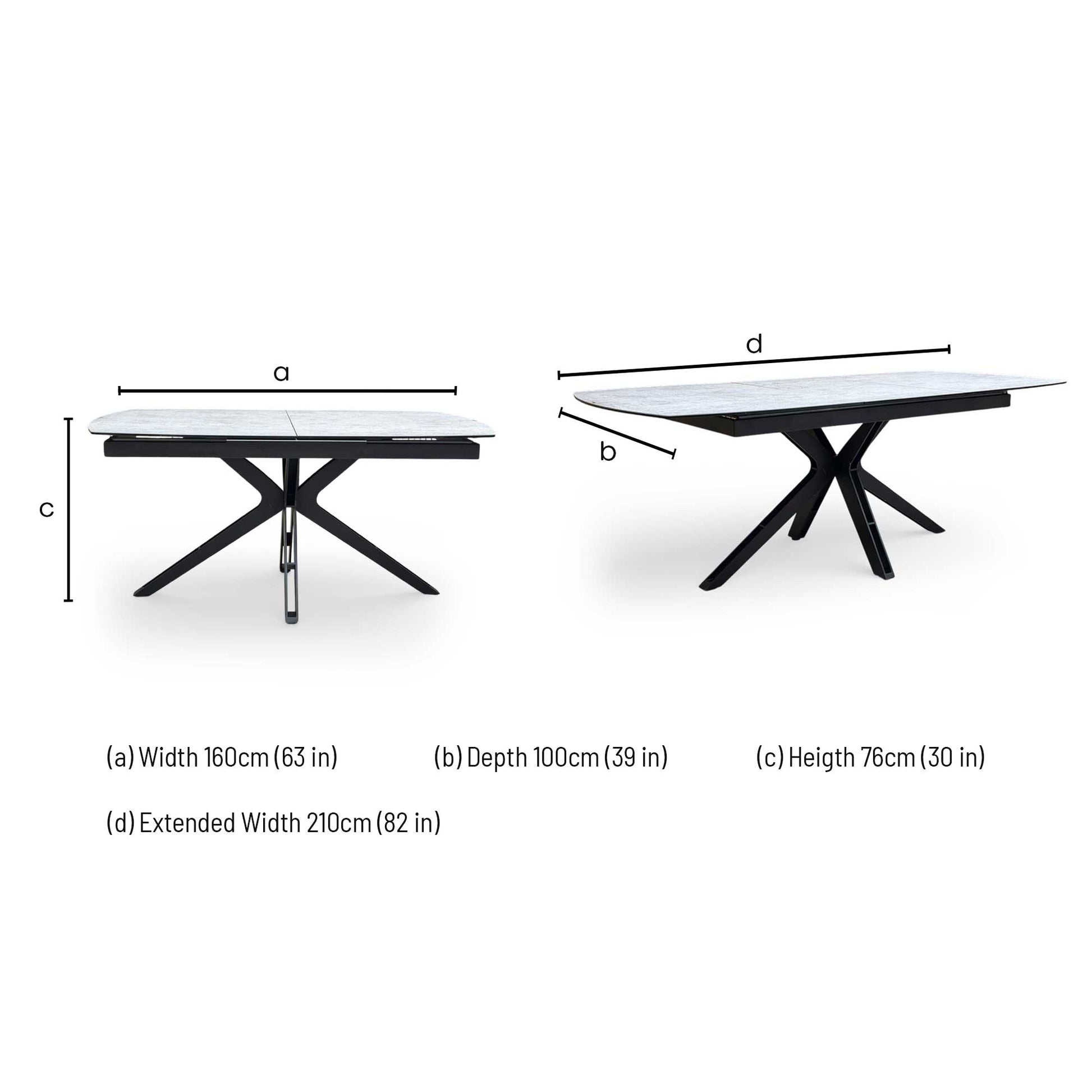 Dimensions diagram for the Raul extending table.