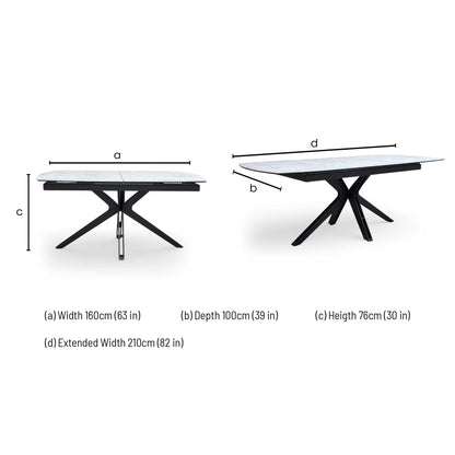 Dimensions diagram for the Raul extending table.