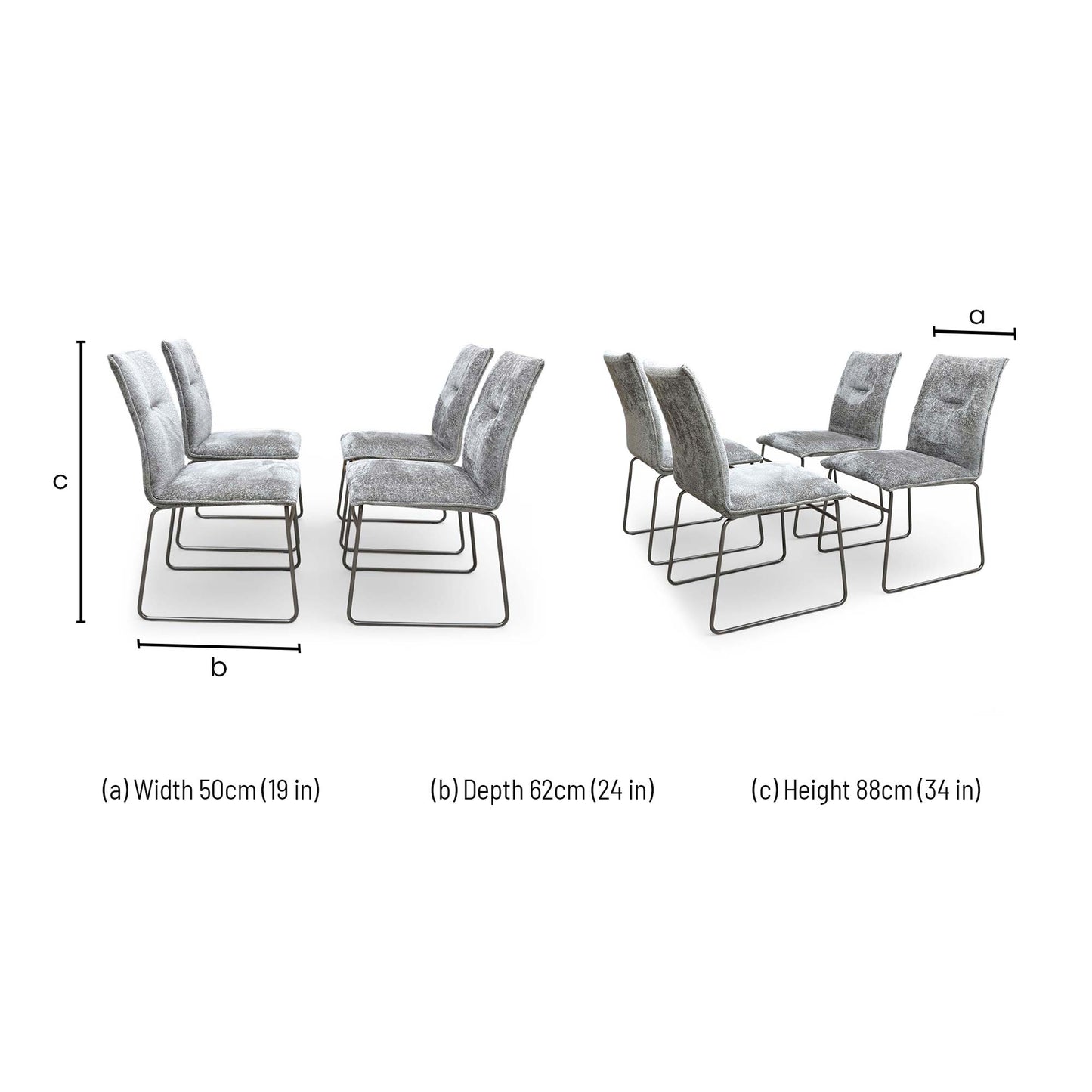 Dimensions diagram for the Connubia Maya dining chair.