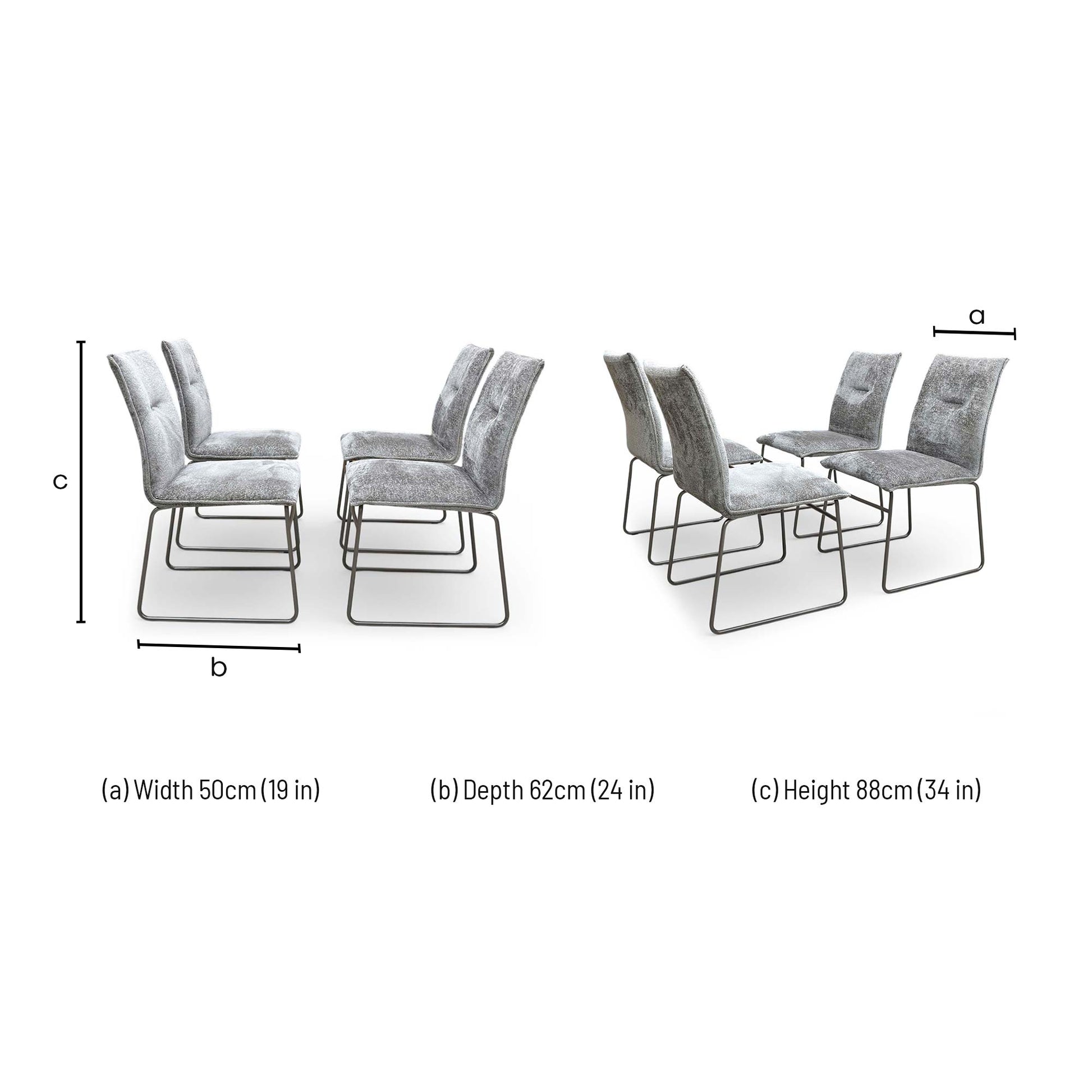 Dimensions diagram for the Connubia Maya dining chair.
