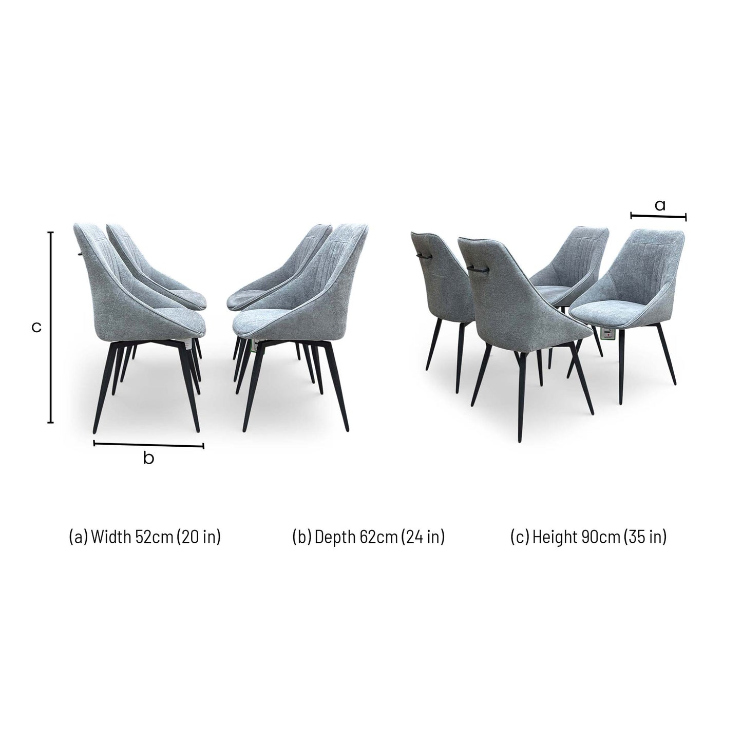 Dimensions diagram for the Crete dining chair.
