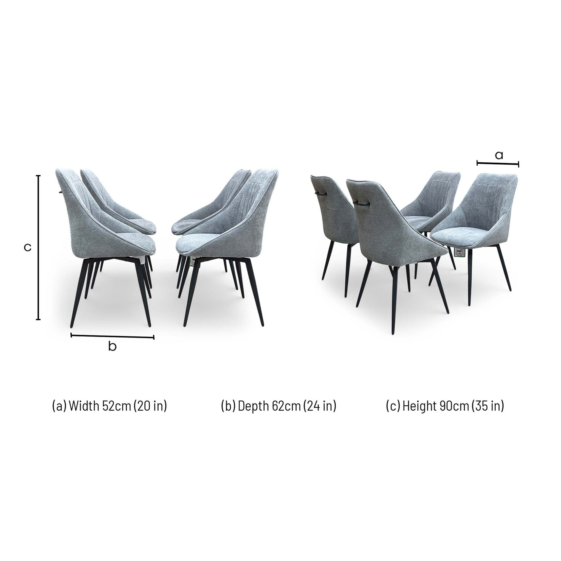 Dimensions diagram for the Crete dining chair.