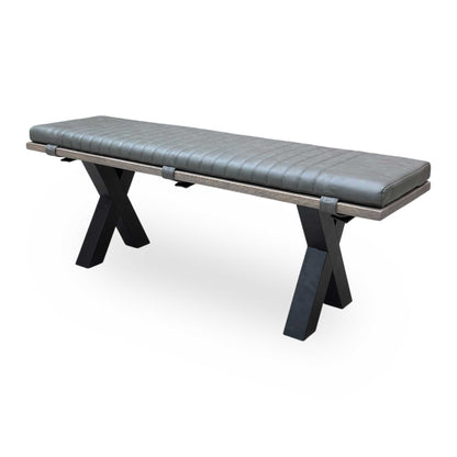 Side view of the 140cm Loki bench, illustrating the clean lines and balanced proportions of the solid wood frame.