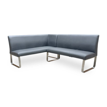 Frontal view of Cocoon corner bench styled in a contemporary dining maximizing seating capacity in a corner layout.
