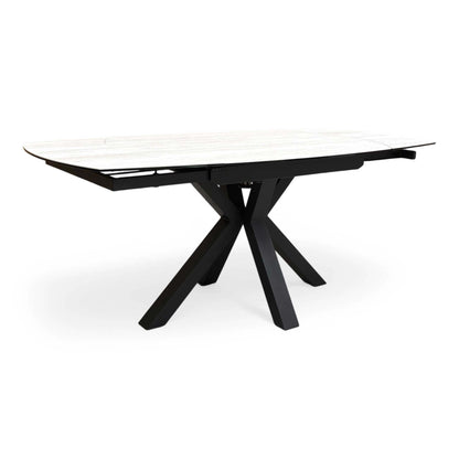 'Raul' Travertine Ceramic Top 120cm Swivel Extending Dining Table + G6 Anthracite Grey Faux Leather Chairs X 4