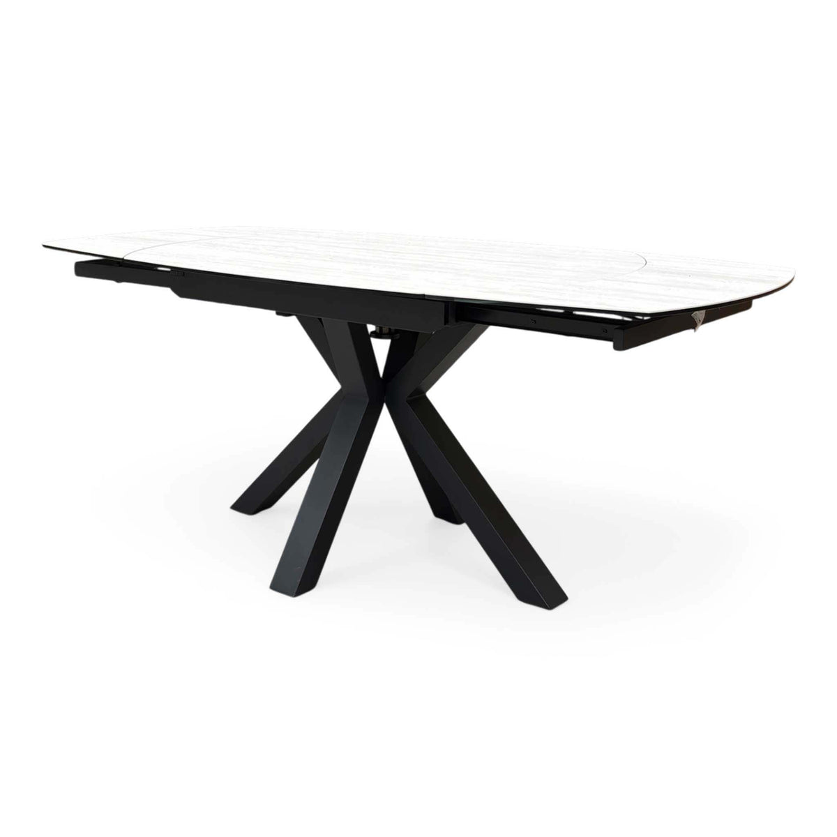 'Raul' Travertine Ceramic Top 120cm Swivel Extending Dining Table + G6 Anthracite Grey Faux Leather Chairs X 4