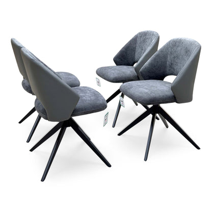 'Raul' Travertine Ceramic Top 120cm Swivel Extending Dining Table + G6 Anthracite Grey Faux Leather Chairs X 4