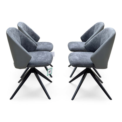 'Raul' Travertine Ceramic Top 120cm Swivel Extending Dining Table + G6 Anthracite Grey Faux Leather Chairs X 4