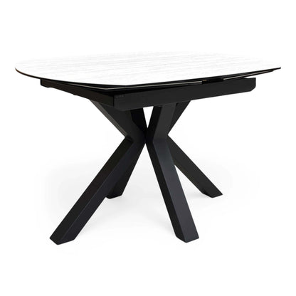 'Raul' Travertine Ceramic Top 120cm Swivel Extending Dining Table + G6 Anthracite Grey Faux Leather Chairs X 4