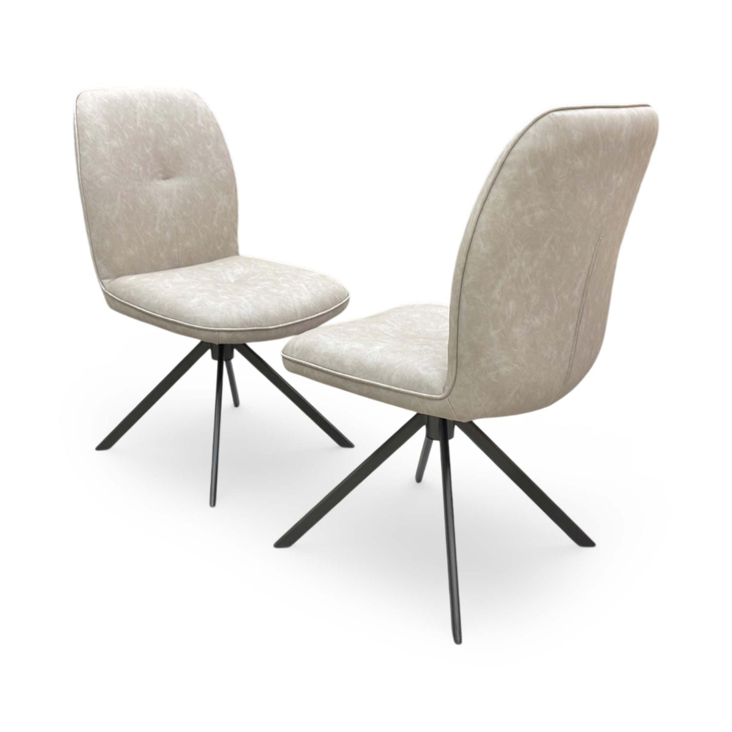 Back view of the Perla chairs demonstrating the clean lines and sleek modern silhouette.