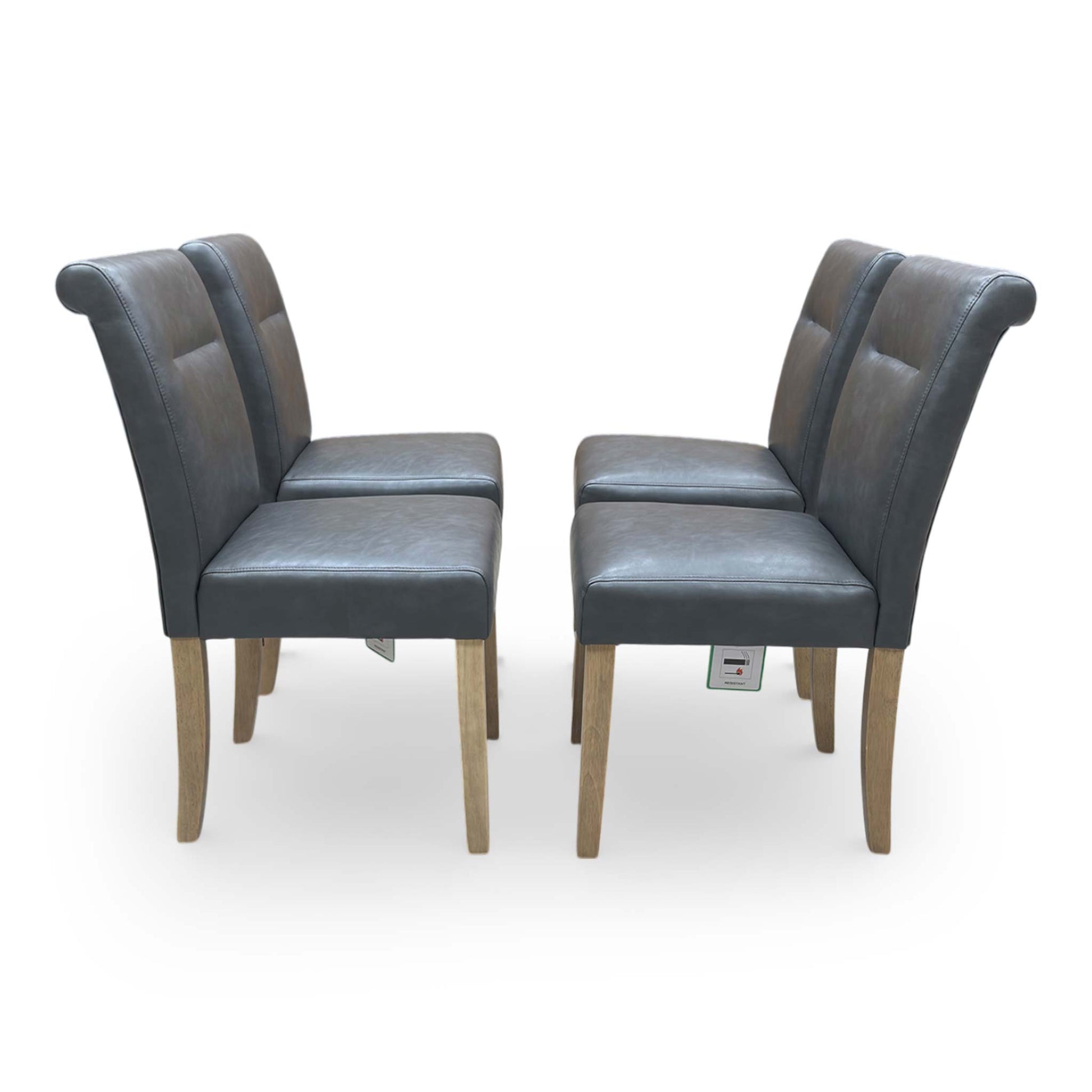 Frontal view of the Lewis chair emphasizing the high roll-back silhouette and foam-padded seat.
