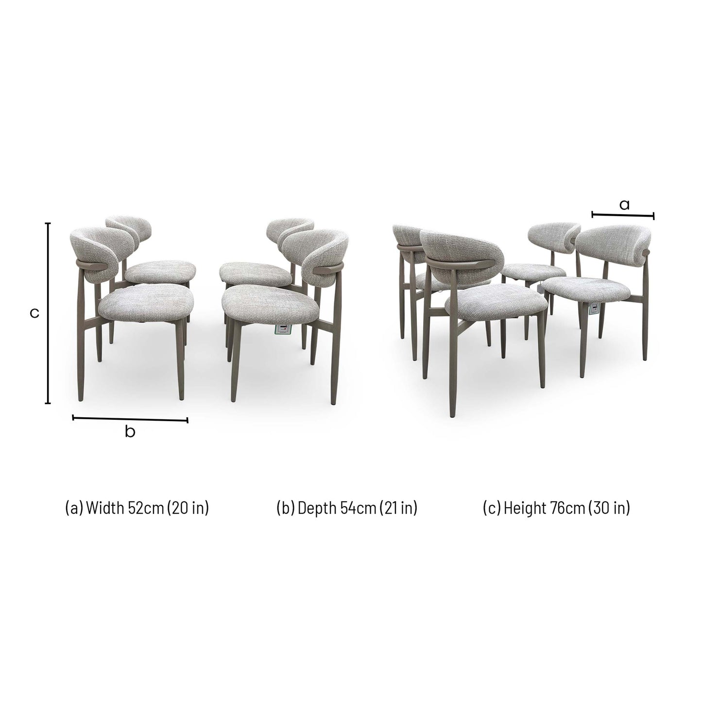 Dimensions diagram for the Aimar dining chair.