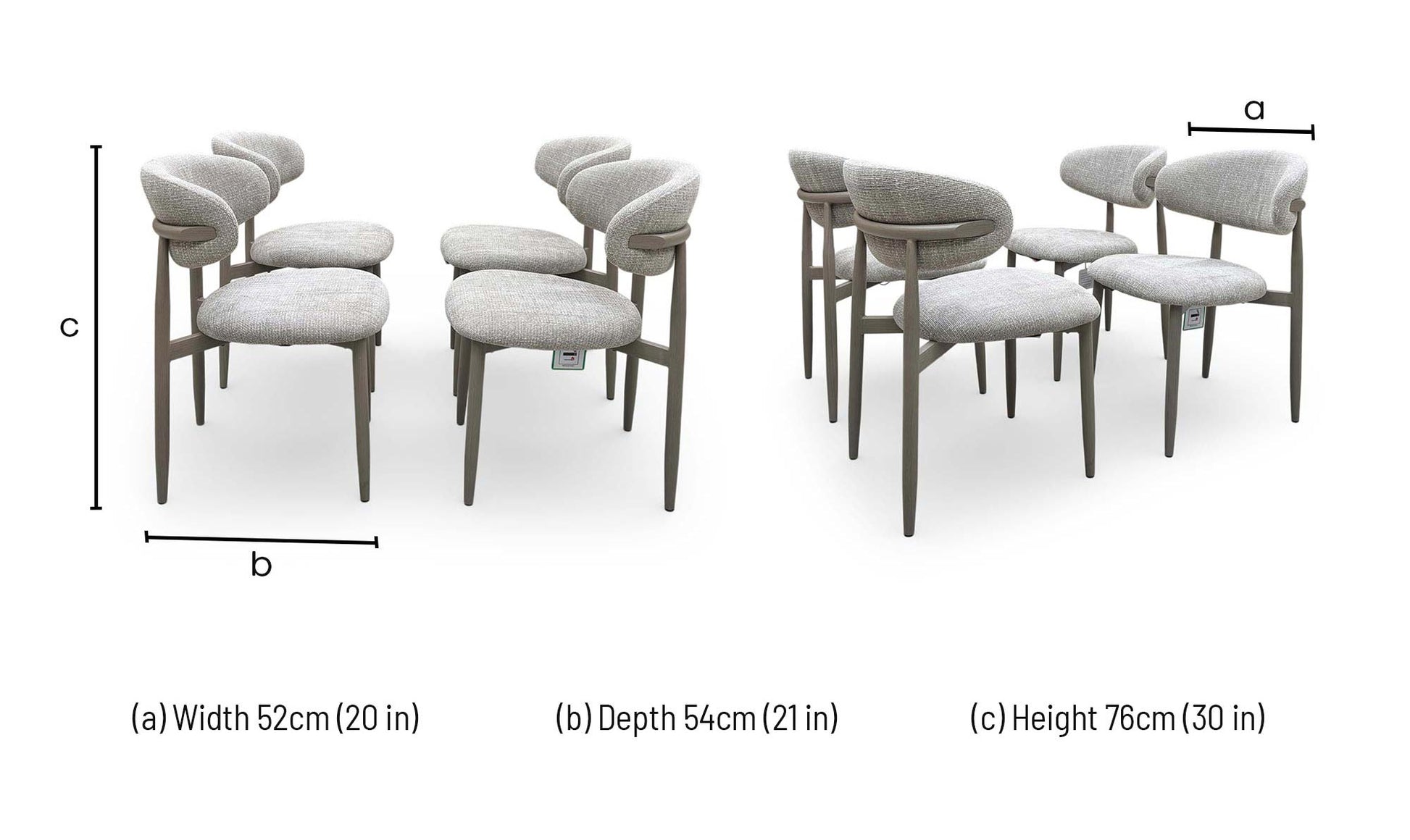 ‘Aimar’ White Ceramic Top 115cm Round Dining Table with Oatmeal Fabric Open Back Dining Chairs - Set of 4 Furniture Village