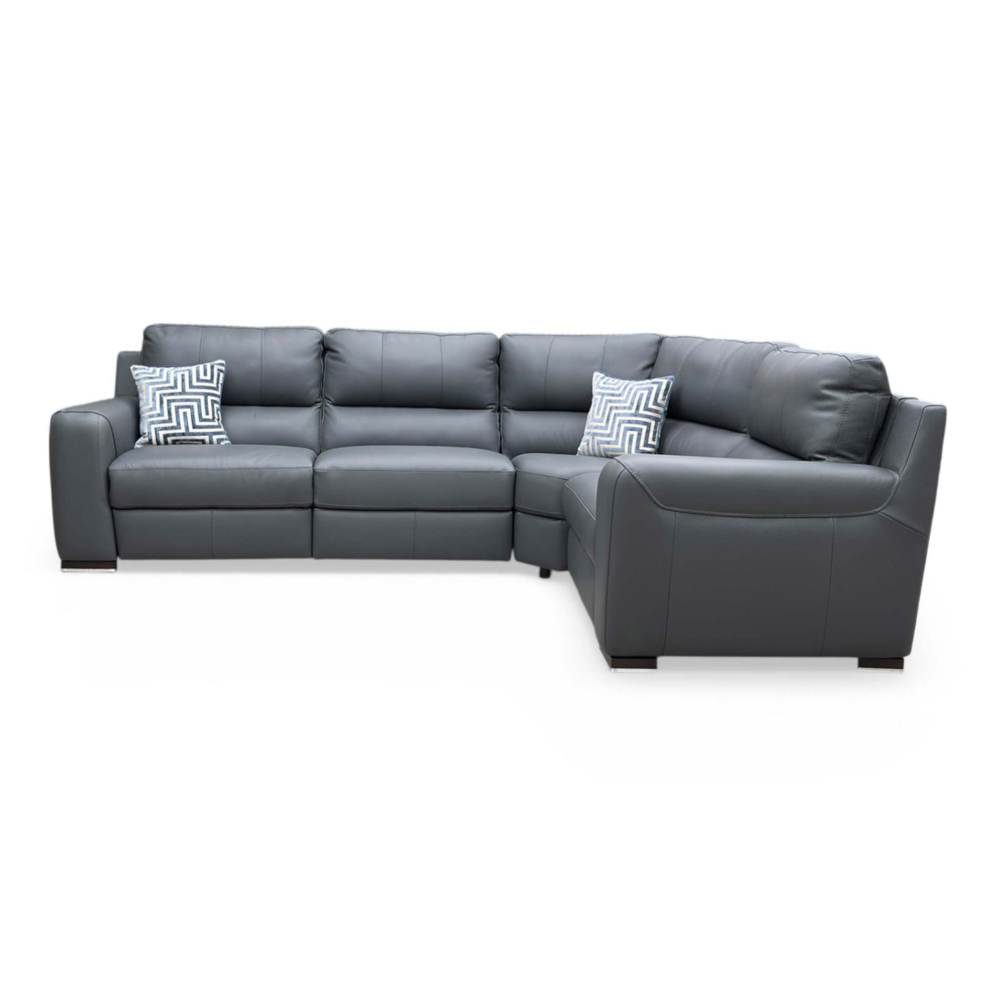 Front view perspective of the right-hand facing chaise, illustrating the sofa's sleek profile and integrated reclining functionality.