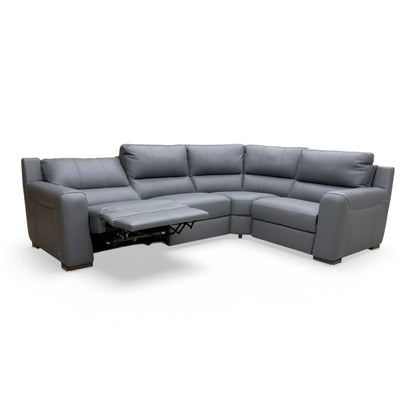 ‘Viali’ Verona Petrol Blue 2597 Leather Small Right Hand Facing Power Recliner corner Sofa