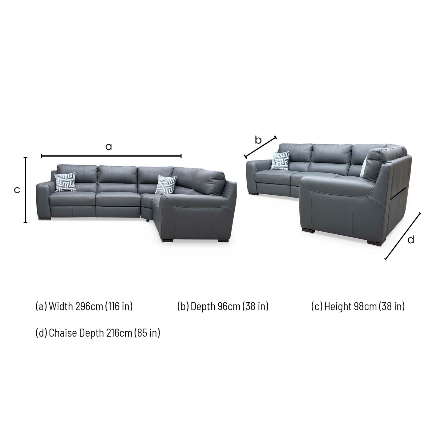 Technical dimension diagram for the Viali Verona small corner sofa.
