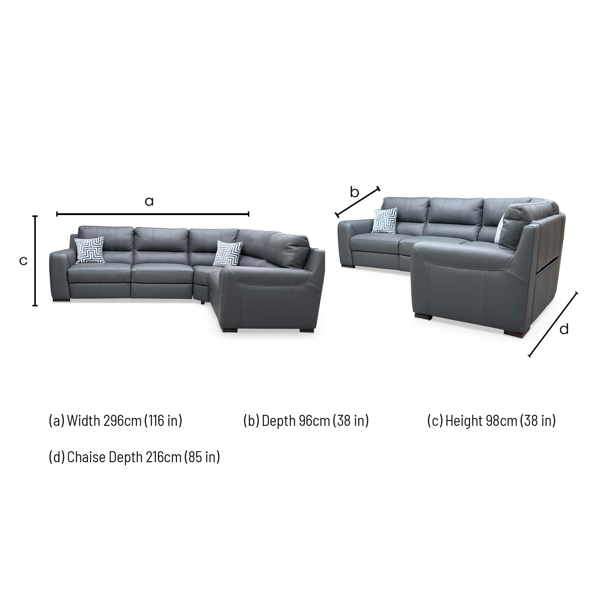 Technical dimension diagram for the Viali Verona small corner sofa.