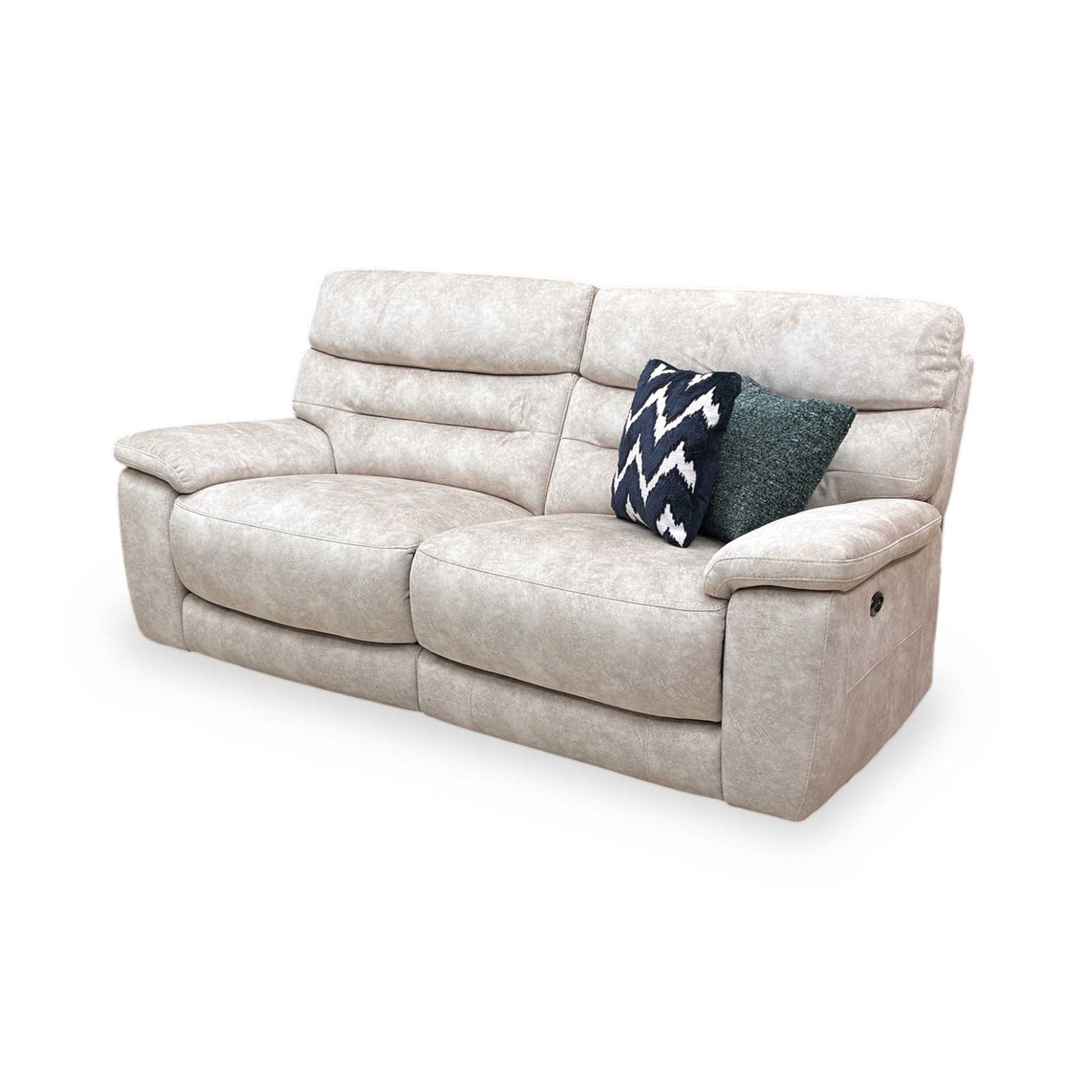 Side view of the Nimbus sofa, emphasizing the high-quality cream velvet upholstery and sophisticated curved armrests.