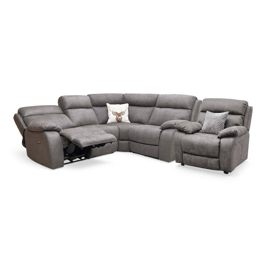 ‘Moreno’ Bfa-Blj-R16 Grey Suede Fabric Right Hand Facing Power Recliner Corner Sofa with Armchair