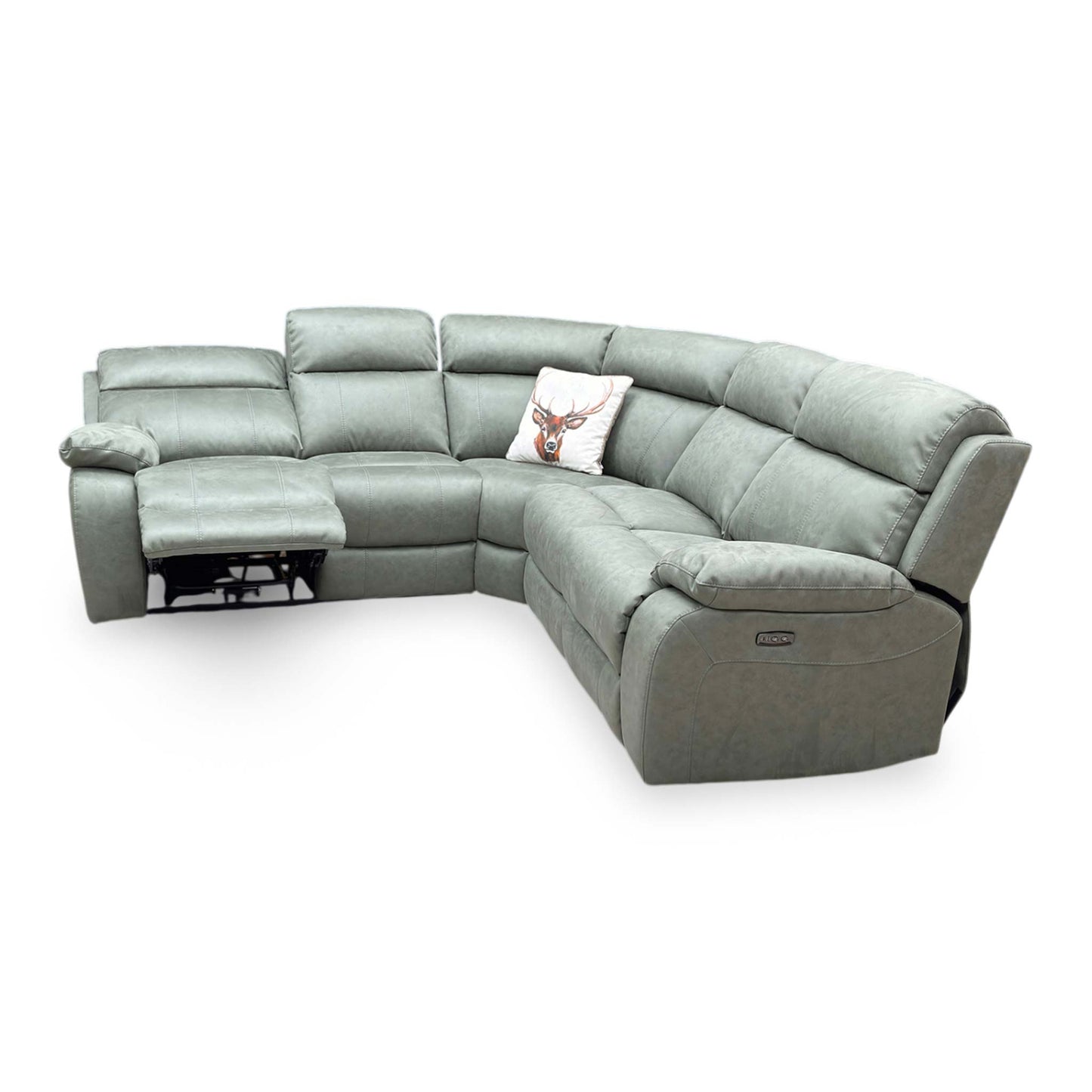 Side shot of the sofa's high backrest and integrated headrests, emphasizing the ergonomic support and modern designer aesthetic.