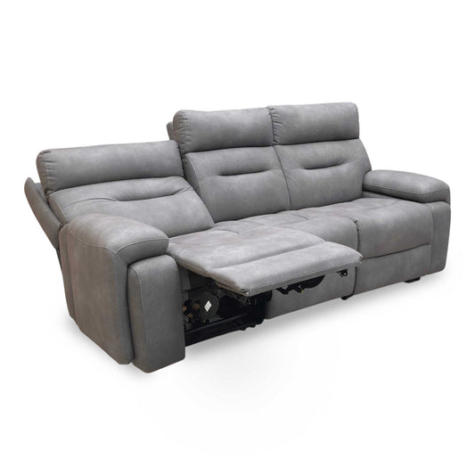 ‘Cinemax’ Nappa Grey Velvet 3 Seater Media Arm Power Recliner Sofa with Power Headrests
