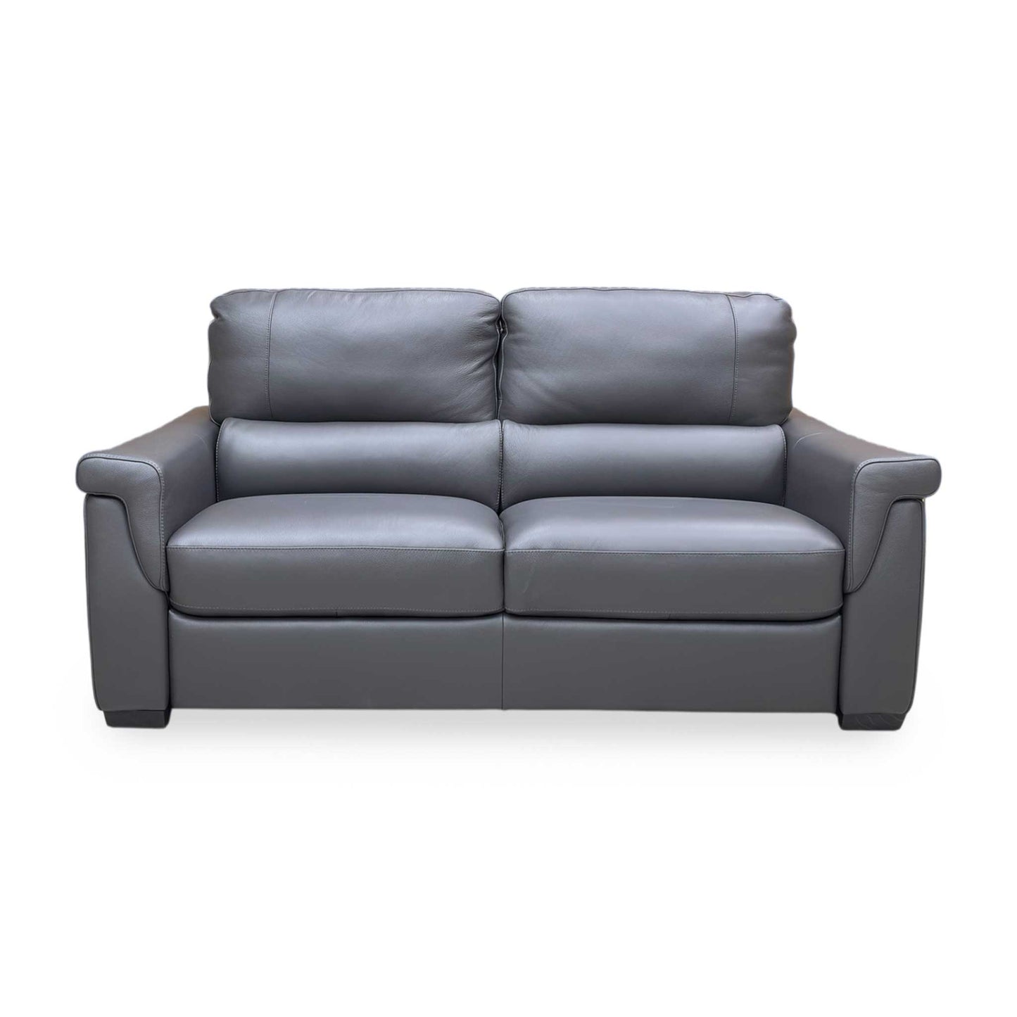 Front view of the sofa's back and armrest design, emphasizing the balanced proportions and supportive cushioning for a focal point in any lounge.