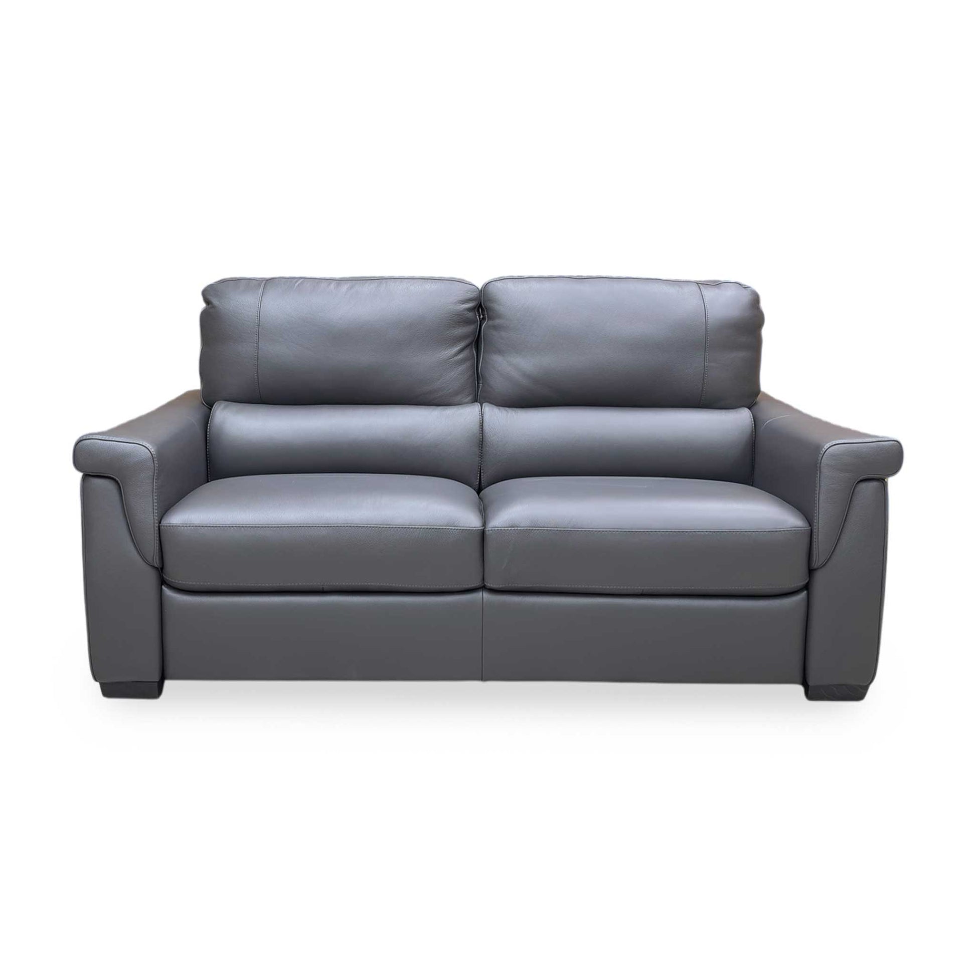 Front view of the sofa's back and armrest design, emphasizing the balanced proportions and supportive cushioning for a focal point in any lounge.