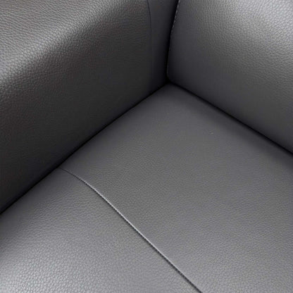 Close-up of the Cat-50 leather upholstery in Medium Grey, highlighting the soft-touch yet resilient texture of the premium hide.