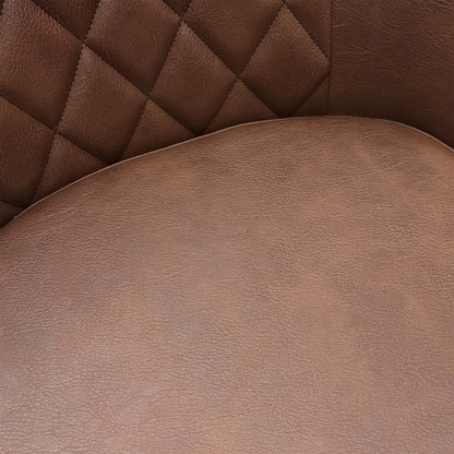 Close-up of the tan brown faux leather upholstery, highlighting the detailed quilting and durable material.