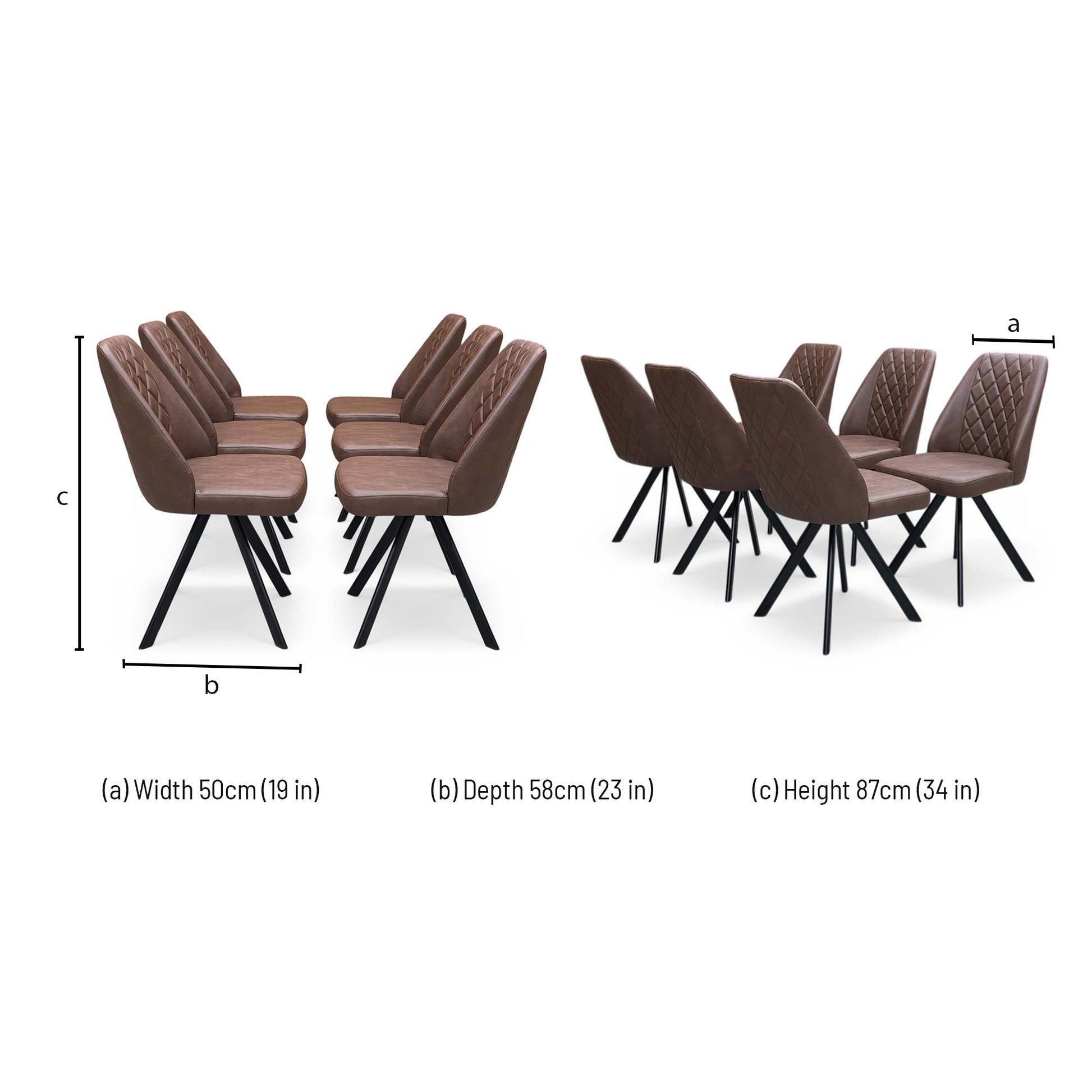 Technical dimension diagram for the Jupiter swivel dining chair.