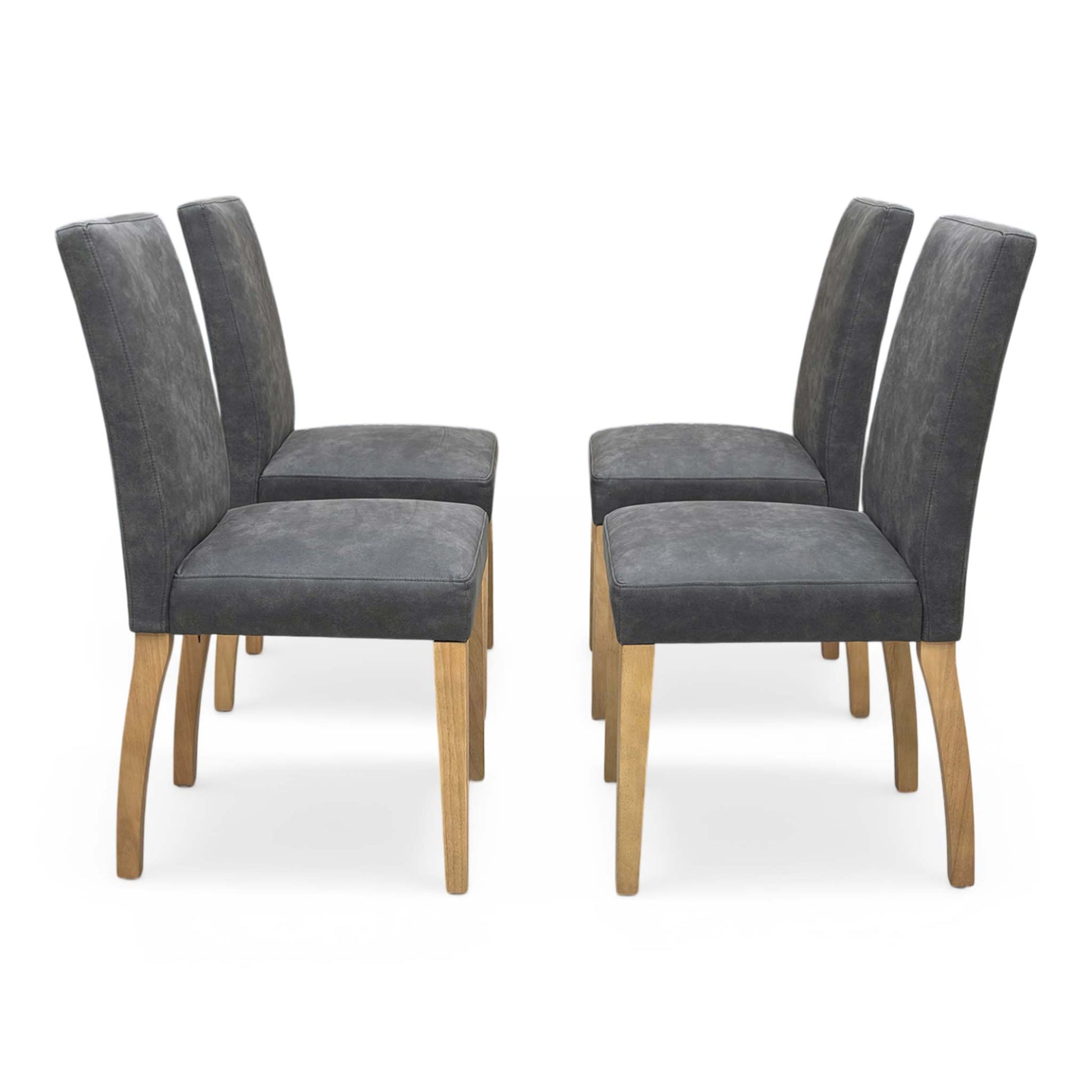 Side view of an Augusta dining chair, showing the elegant high-back design and the warm natural tone of the rubberwood legs.