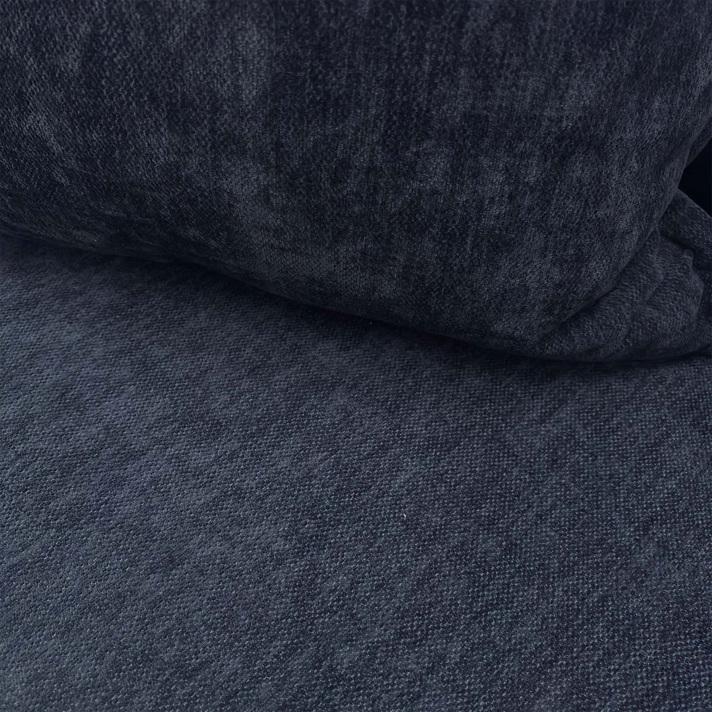 Close-up of the Derwent denim blue chenille fabric, showing the soft, textured weave and durable material quality.