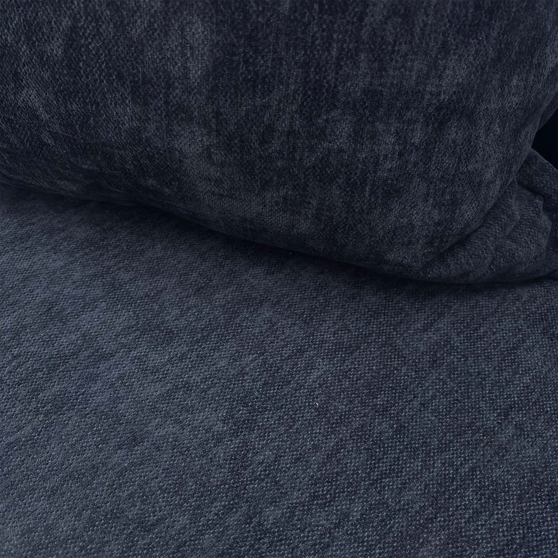 Close-up of the Derwent denim blue chenille fabric, showing the soft, textured weave and durable material quality.