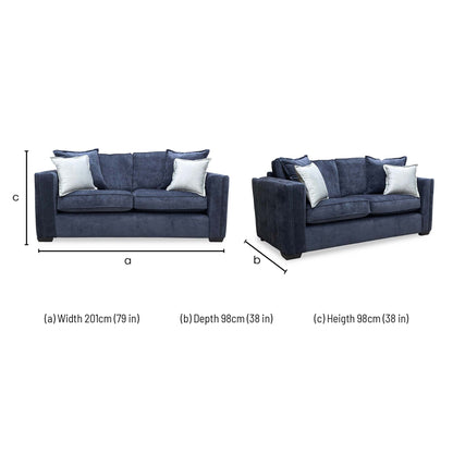 Technical dimension drawing for the Chelsea 3-seater sofa.