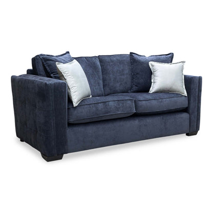 Full view of Thornbrook ‘Chelsea’ 3-seater sofa in Derwent denim blue chenille fabric with a classic high-back design.