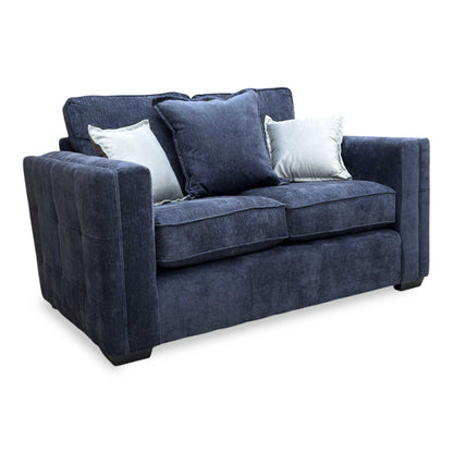 Full view of Thornbrook ‘Chelsea’ 2-seater sofa upholstered in Derwent denim blue chenille fabric with a classic high-back design.